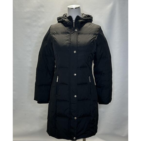 Michael Kors Coat Womens Small Black Puffer Hooded Long Down Quilted Jacket PS - Picture 1 of 13
